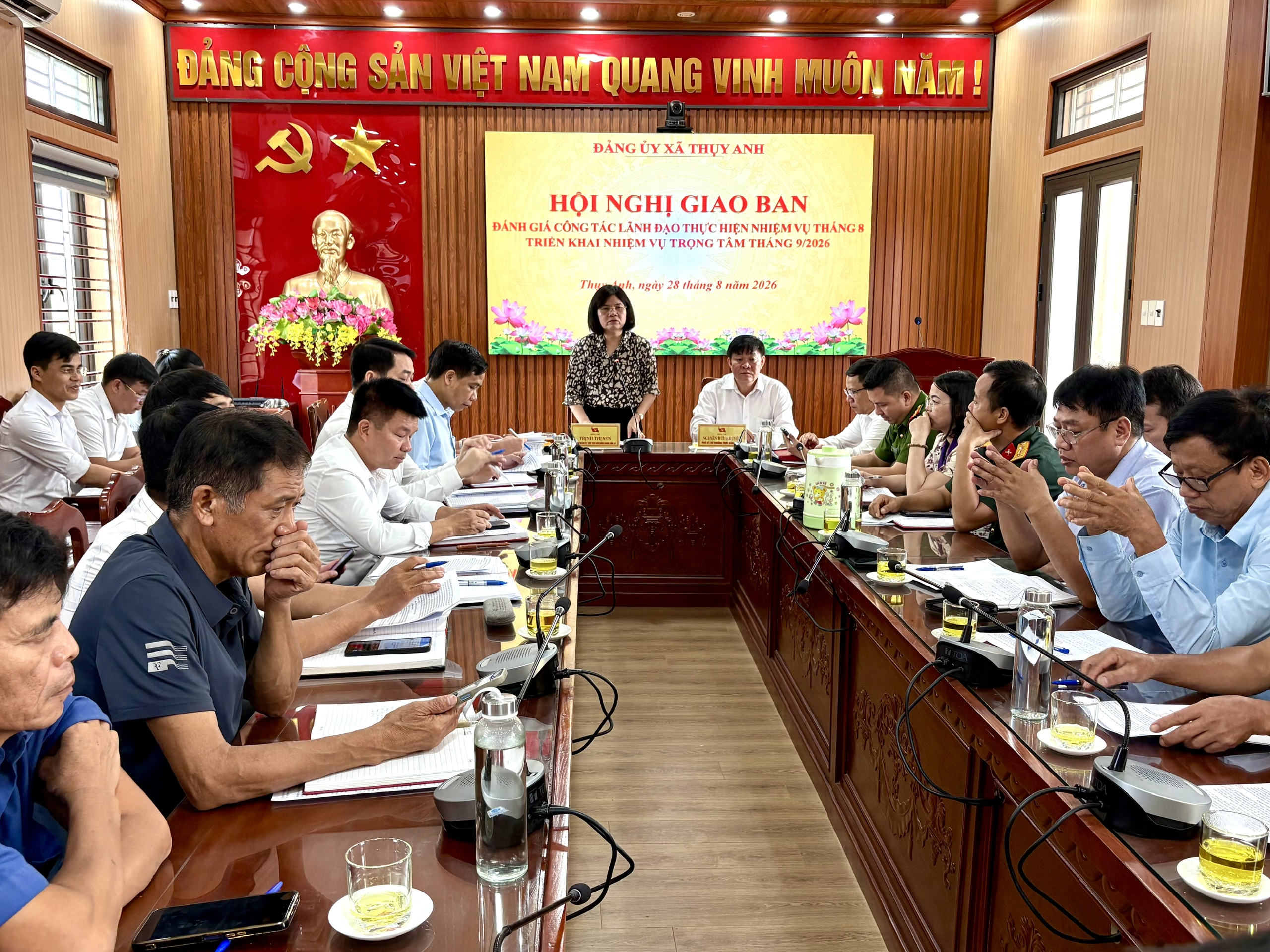 ĐẢNG ỦY XÃ THỤY ANH TỔ CHỨC HỘI NGHỊ GIAO BAN ĐÁNH GIÁ CÔNG TÁC LÃNH ĐẠO THỰC HIỆN NHIỆM VỤ THÁNG 8, TRIỂN KHAI NHIỆM VỤ TRỌNG TÂM THÁNG 9 NĂM 2026